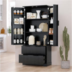 72" Modern Fluted Kitchen Pantry Cabinet with 2 Large Drawers & 8-Door Spice Rack, Freestanding Storage Organizer for Bathroom, Dining Room, Office, Entryway, White/Black,for Kitchen