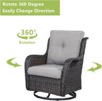 Rilyson Wicker Rocking Chair Swivel Chairs - 4 Piece Rocker Patio Chairs Set Rattan Rocking Chair for Outdoor Porch Deck Garden Backyard(Brown/Grey)