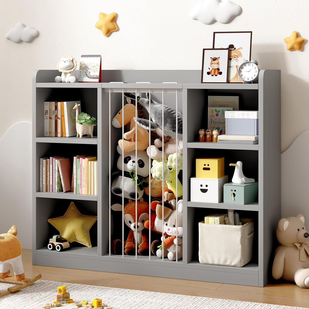 35.8" Toy Storage Organizer and Stuffed Animal Storage, 6 Cube Bookshelf for Kids Room, Playroom, Nursery, Rounded Corners & Anti-Tip, Grey