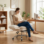 Office Chair with Flip Armrests & Foot Rest,Criss Cross Legged Home Office Desk Chair with Pet Seat,Ergonomic Reclining Computer Gaming Chair,High Back Executive Chair with Lumbar Pillow(White)