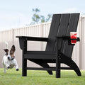 Modern Adirondack Chair with Cup Holder, HDPE Plastic Patio Chairs for All Weather, Fire Pit Chair, Outdoor Lawn Chairs for Deck, Porch, Backyard, Garden, Black