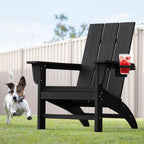 Modern Adirondack Chair with Cup Holder, HDPE Plastic Patio Chairs for All Weather, Fire Pit Chair, Outdoor Lawn Chairs for Deck, Porch, Backyard, Garden, Black