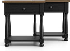 Furniture of America Narella Modern Farmhouse Solid Wood End Tables Set of 2, Bedside Nightstand with Drawer, Shelf and USB Ports, Wooden Night Stand for Bedroom, Dorm, Black/Rustic Oak