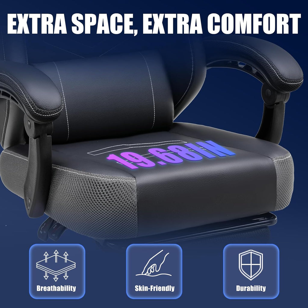 GTPLAYER Gaming Chair with Footrest, Recliner Chair with Headrest & Lumbar Support, Linkage Armrest, Ergonomic Gaming Chair 350lbs, High Back Office Home, Grey