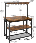 CHOEZON Kitchen Island with Power Outlet, Kitchen Island Table with Folding Top, Stationary Storage Islands, Coffee Bar with Outlets and USB Ports, for Dining Room, Rustic Brown and Black TZD01UBF