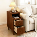 YUNMUARY-Narrow Side Table,Walnut Nightstand,Mid Century Modern Nightstands,Night Stand with Drawers,7.87 Inches Wide Skinny End Table for Bedroom,Living Room,Corners.Easy Assembly.