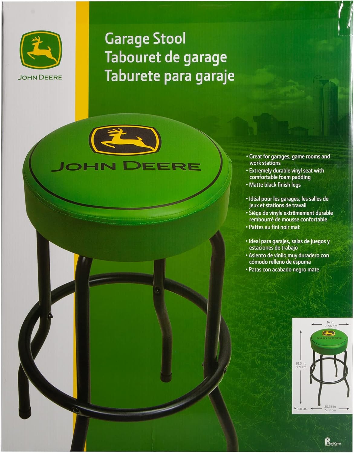 Plasticolor 004792R01 John Deere Logo Garage and Game Room Stool with Matte Green Top and Black Legs