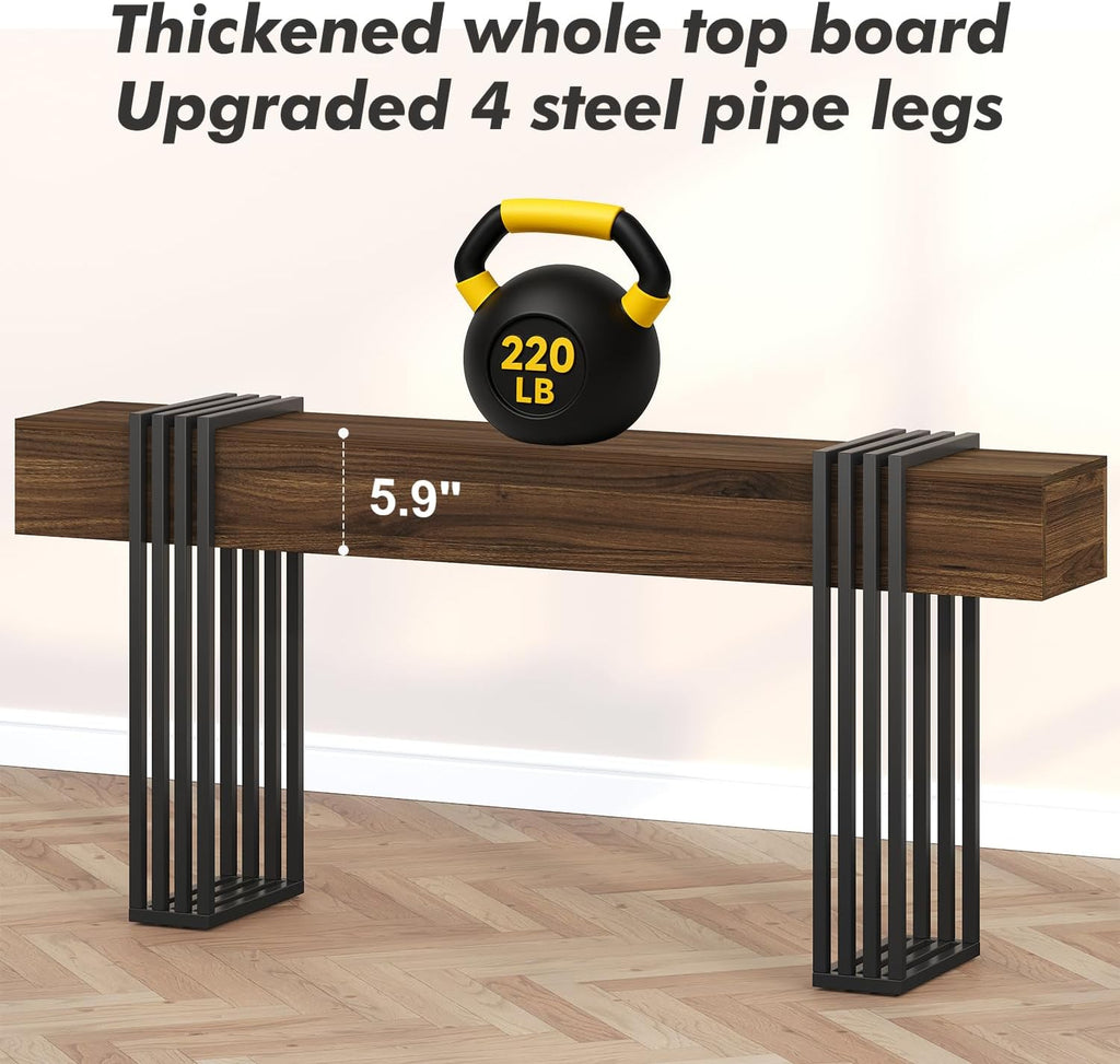 knoworld 71 Inch Long Console Table, Extra Thick Industrial Sofa Table Behind The Couch Rectangular Entryway Table for Entrance Hallway Living Room, Entire top Board & 4-Pipe Legs, Walnut