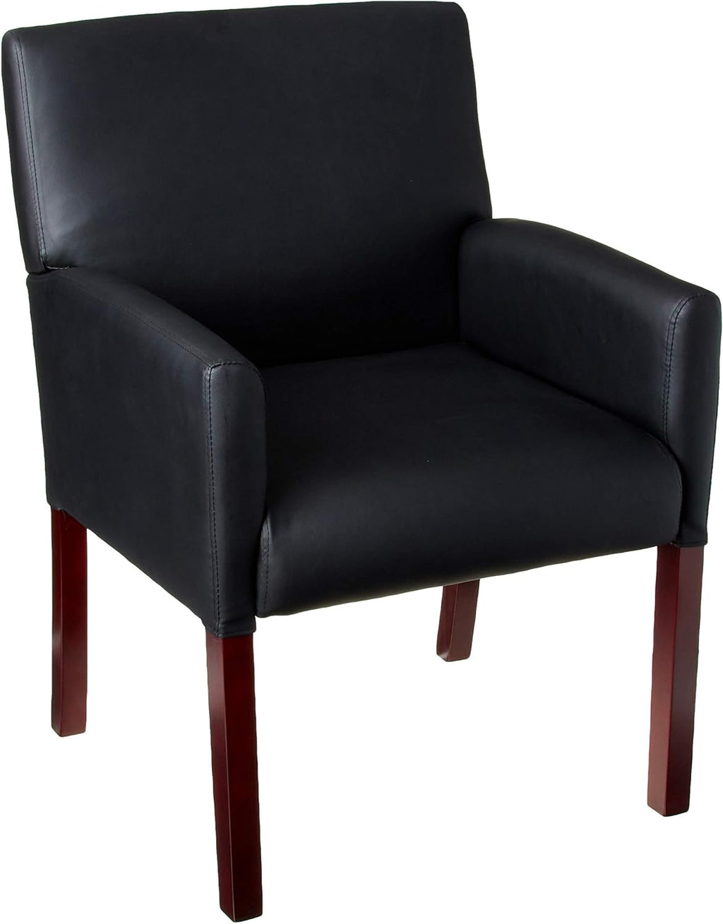 Boss Office Products Reception and Guest Box Arm Chairs with Mahogany Finish in Black