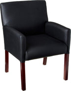 Boss Office Products Reception and Guest Box Arm Chairs with Mahogany Finish in Black