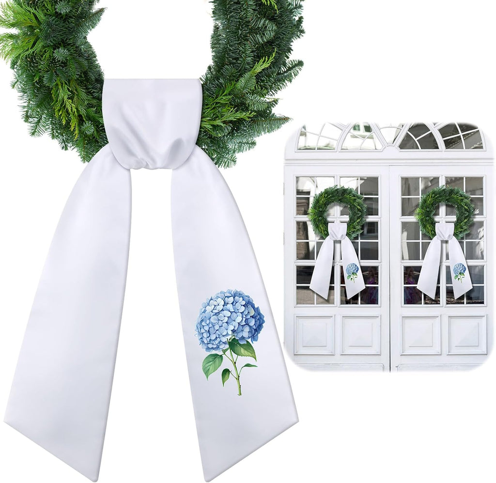2 Pcs Hydrangea Wreath Sash for Front Door Spring Wreath Satin Sash for Holiday Decor Garland Ribbon Accessories for Front Dooryard Window Doorway Indoor Outdoor Party Decoration, 56" L x 4.5" W