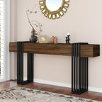 knoworld 71 Inch Long Console Table, Extra Thick Industrial Sofa Table Behind The Couch Rectangular Entryway Table for Entrance Hallway Living Room, Entire top Board & 4-Pipe Legs, Walnut
