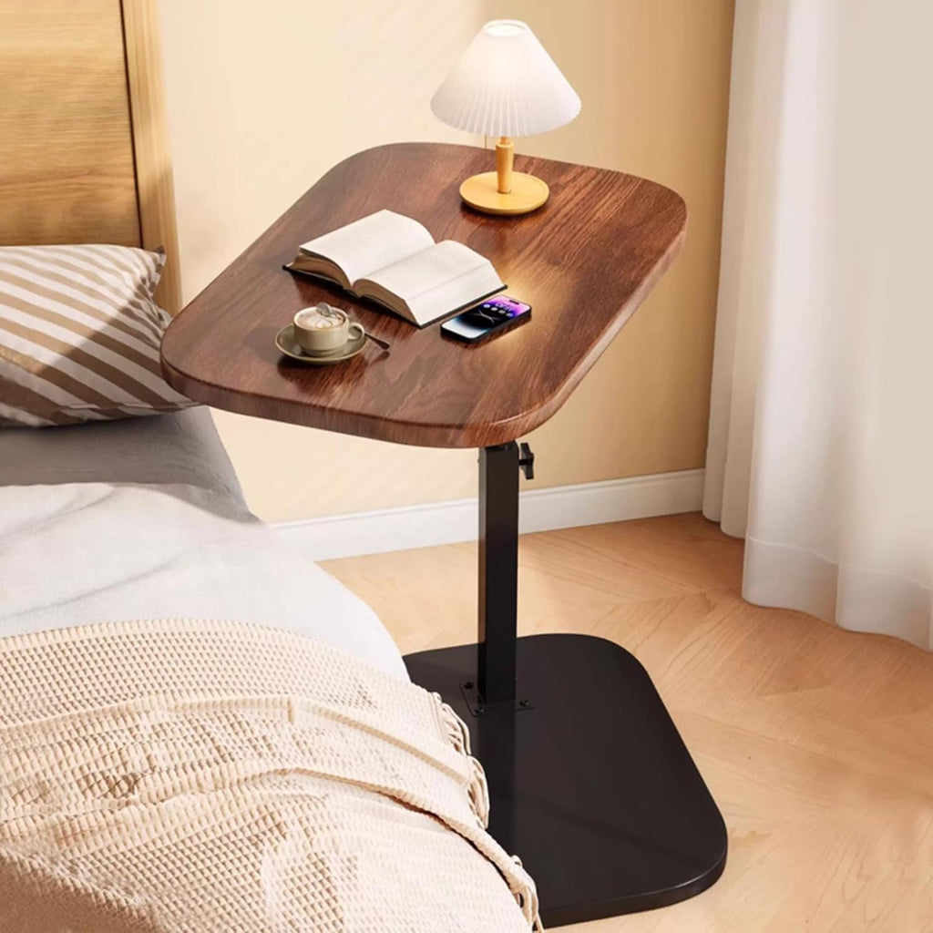 C Shaped End Table Adjustable Height, 360° Swivel C Side Tray, Small Bedside Table, for Couch, Living Room, Bedroom, Corners and Office (Walnut)