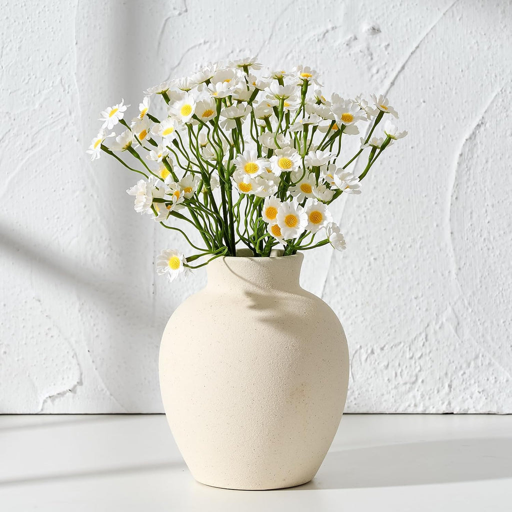 SIDUCAL Spotted Ceramic Modern Style Vase, 5.7 Inch Rustic Farmhouse Boho Vase for Home Decor, Terracotta for Table, Living Room, Wedding, Mantel Decoration, Speckled White