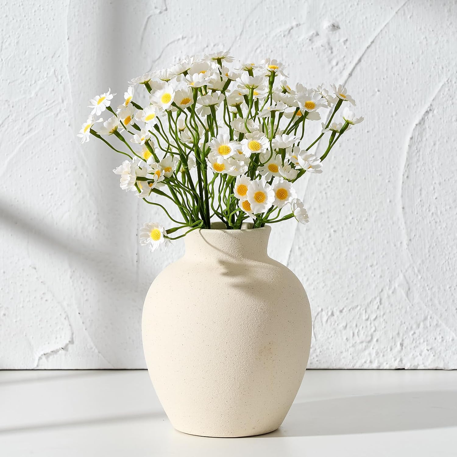 SIDUCAL Spotted Ceramic Modern Style Vase, 5.7 Inch Rustic Farmhouse Boho Vase for Home Decor, Terracotta for Table, Living Room, Wedding, Mantel Decoration, Speckled White