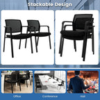 Tangkula Set of 4 Conference Room Chairs, Stackable Office Guest Chairs with Upholstered Seat, Mesh Backrest & Armrests, Waiting Room Chairs for Office, School, Lobby, Black
