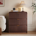 FURSUN 32" Tall Fluted Nightstand Set of 2, 3 Drawers Wooden End Table w/Storage, Curved Profile Design, Modern Bedside Table for Bedroom, Dark Walnut