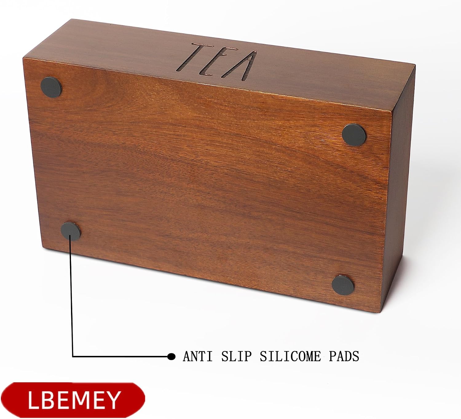 LBEMEY Tea Bag Organizer,Acacia Wood Tea Storage Containers with 6 Compartments, Sugar Packet Holder,Tea Bag Caddy Box for Cabinet Countertop Office (Brown- Labeled "TEA")