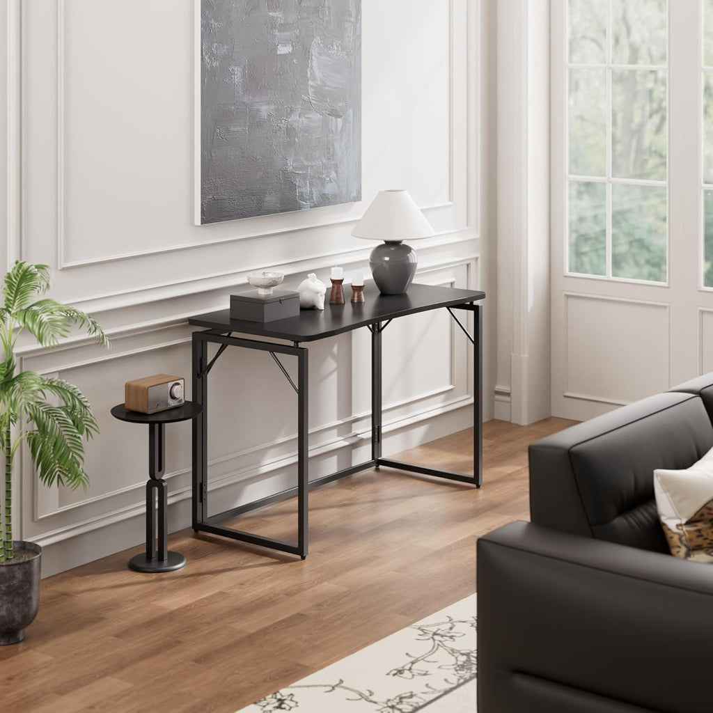JOYMOOP Black 31.5" Folding Desk, No Assembly Small Foldable Desk for Home, Office, Wooden Top Folding Computer Desk for Working, Writing, Studying