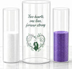 Sandraheer Unity Sand Ceremony Set for Wedding — 3 Clear Glass Vases, Purple & White Colored Sand, Bamboo Cork Lid, Keepsake Display Bottle