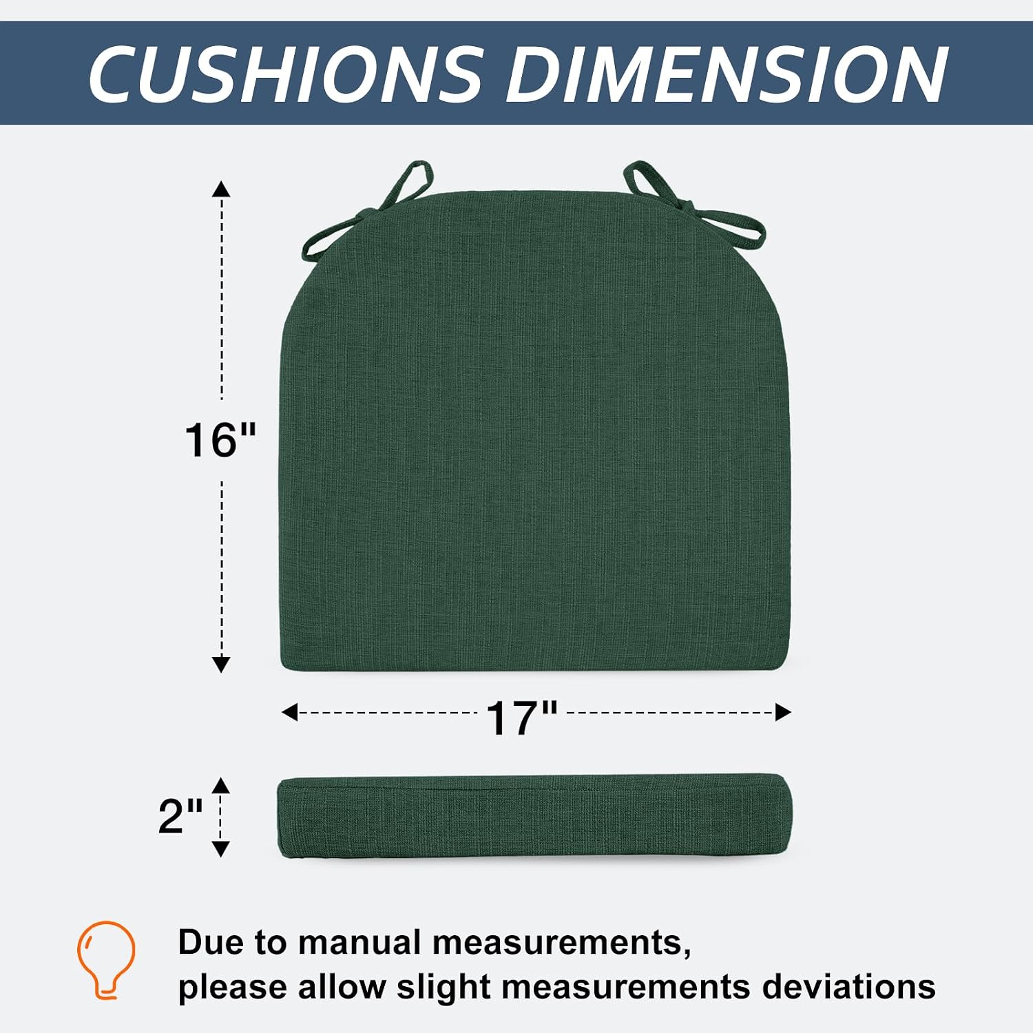 Basic Beyond Chair Cushions for Dining Chairs with Ties and Removable Cover, 2" Thick Seat Cushions for Kitchen Chairs, Set of 4, 17" x 16", Forest Green