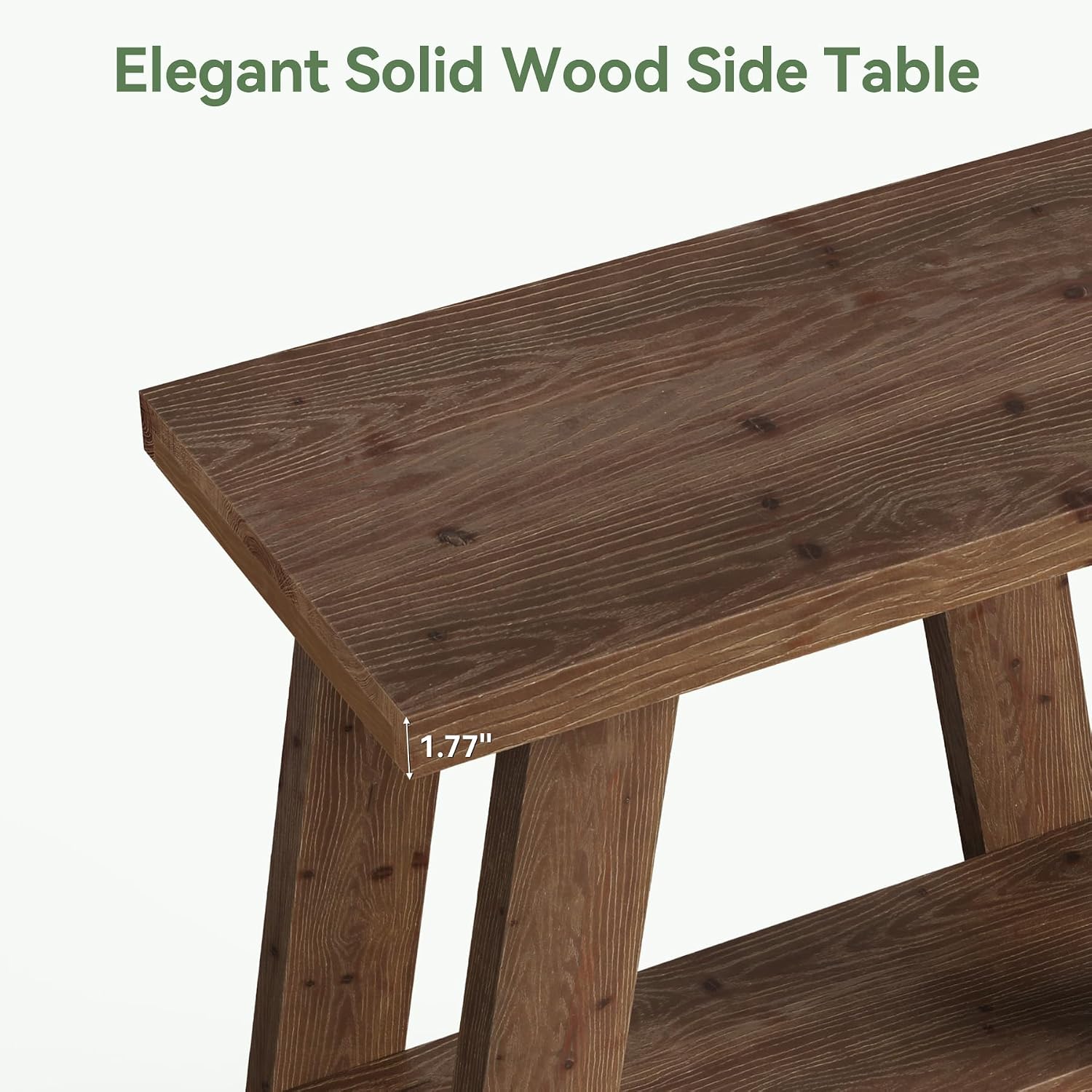 LITTLE TREE Solid Wood End Table, Small Side Table with 2-Tier Storage Shelf for Living Room, Rectangular Side Table for Couch, Bedside Table for Bedroom, Easy Assembly