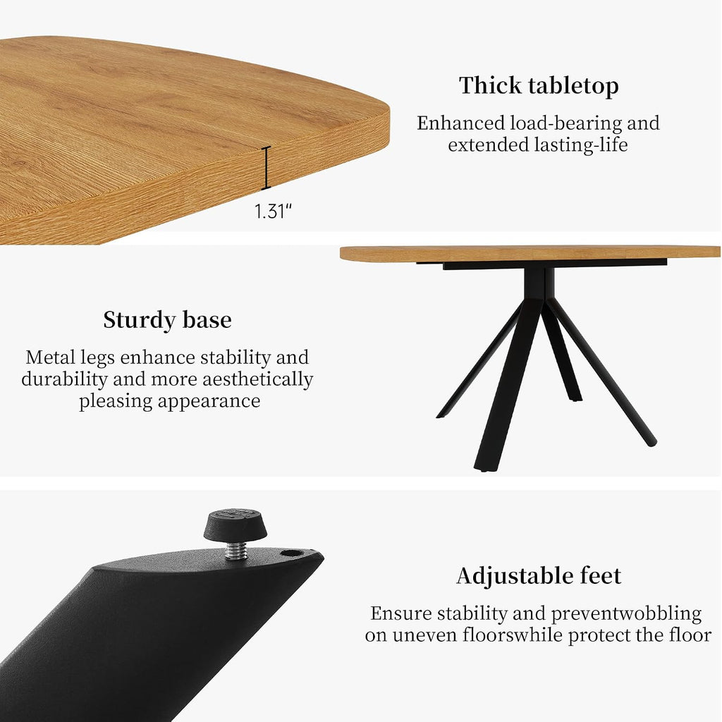HIPIHOM Extendable Dining Table Set for 6 People, 47.2''-63'' MDF Kitchen Table with 6 Upholstered Chairs, Metal Legs for Dining Room, Kitchen, Apartment(Oak Table+6 Grey Chairs)