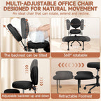 Criss Cross Office Chair with Wheels, Cross Legged Office Chair, Adjustable Height Kneeling Chair for Meditation Yoga Home Office with Backrest, 360° Rotating Footrest (Black)