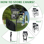 Tall Folding Director Chair 30.7" Seat Height Foldable Bar Stool for Makeup Artist Face Painting with Side Table Carry Bag and Cosmetic Bag Supports 250LBS