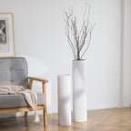 Sziqiqi White Tall Vases for Floor: 27.6/21.7in Metal Cylinder Handmade Flower Holder Extra Large Decorative Vase Set of 2 Modern Honeycomb Texture Big Standing Vase for Living Room Home Corner