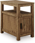 Signature Design by Ashley Fendenmore Farmhouse Chairside End Table with Storage and USB Ports, Dark Brown