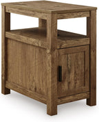 Signature Design by Ashley Fendenmore Farmhouse Chairside End Table with Storage and USB Ports, Dark Brown