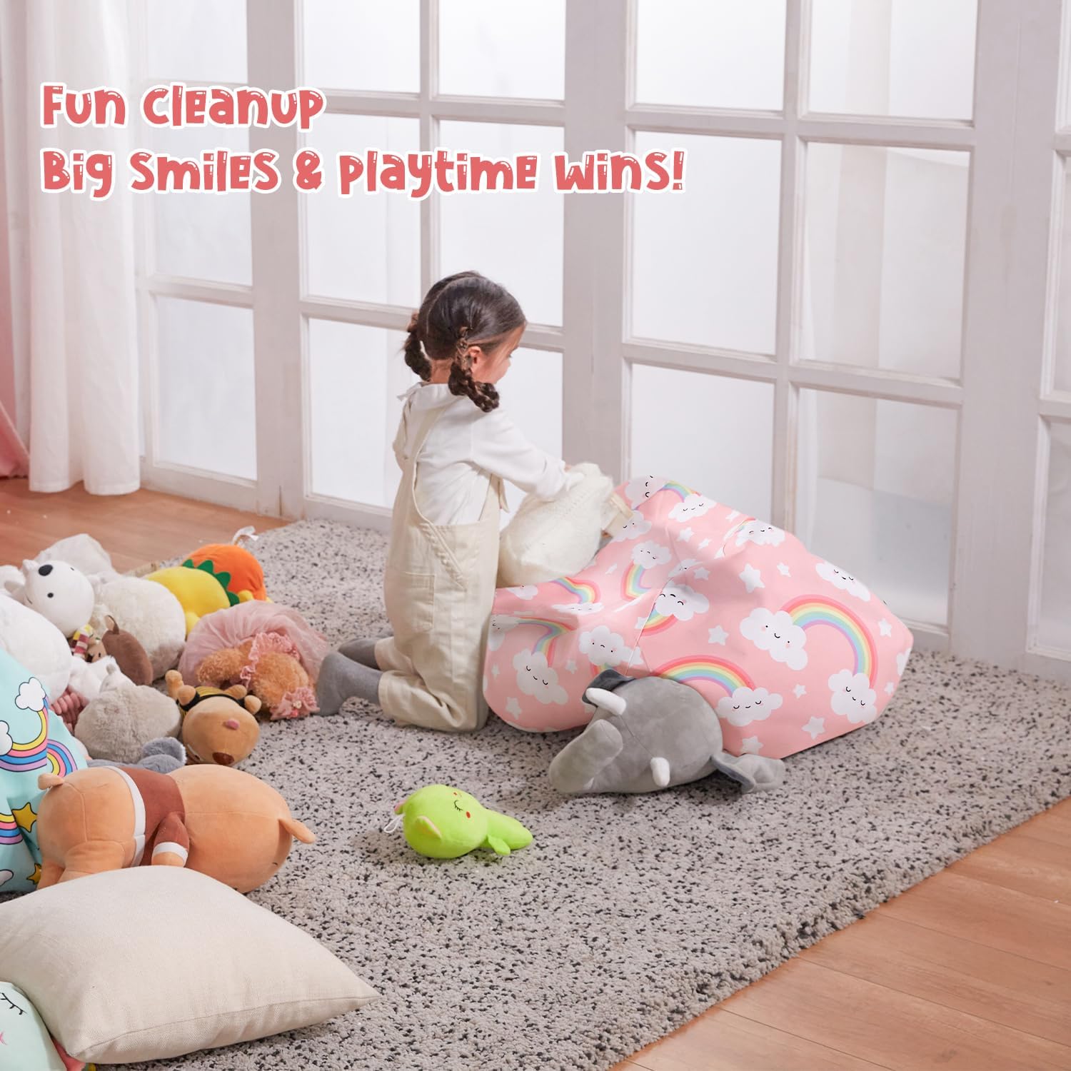 Stuffed Animal Storage Bean Bag Chair Cover Only for Kids Girls Toddler, Large Beanbag Chair Without Filling for Organizing Children Soft Plush Toys