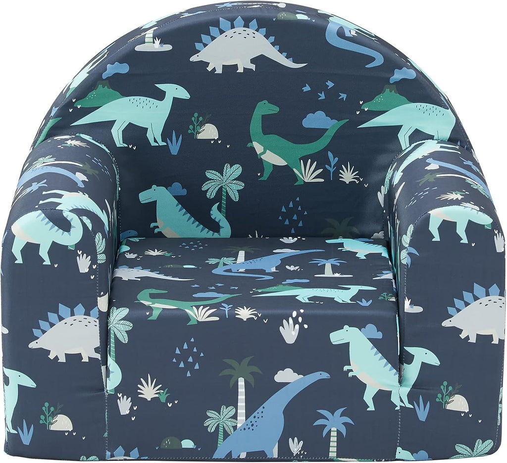 Ulax furniture Kids Sofa Couch, 2-in-1 Flip Out Toddler Couch, Baby Lounge Chair (Navy Dinosaur)