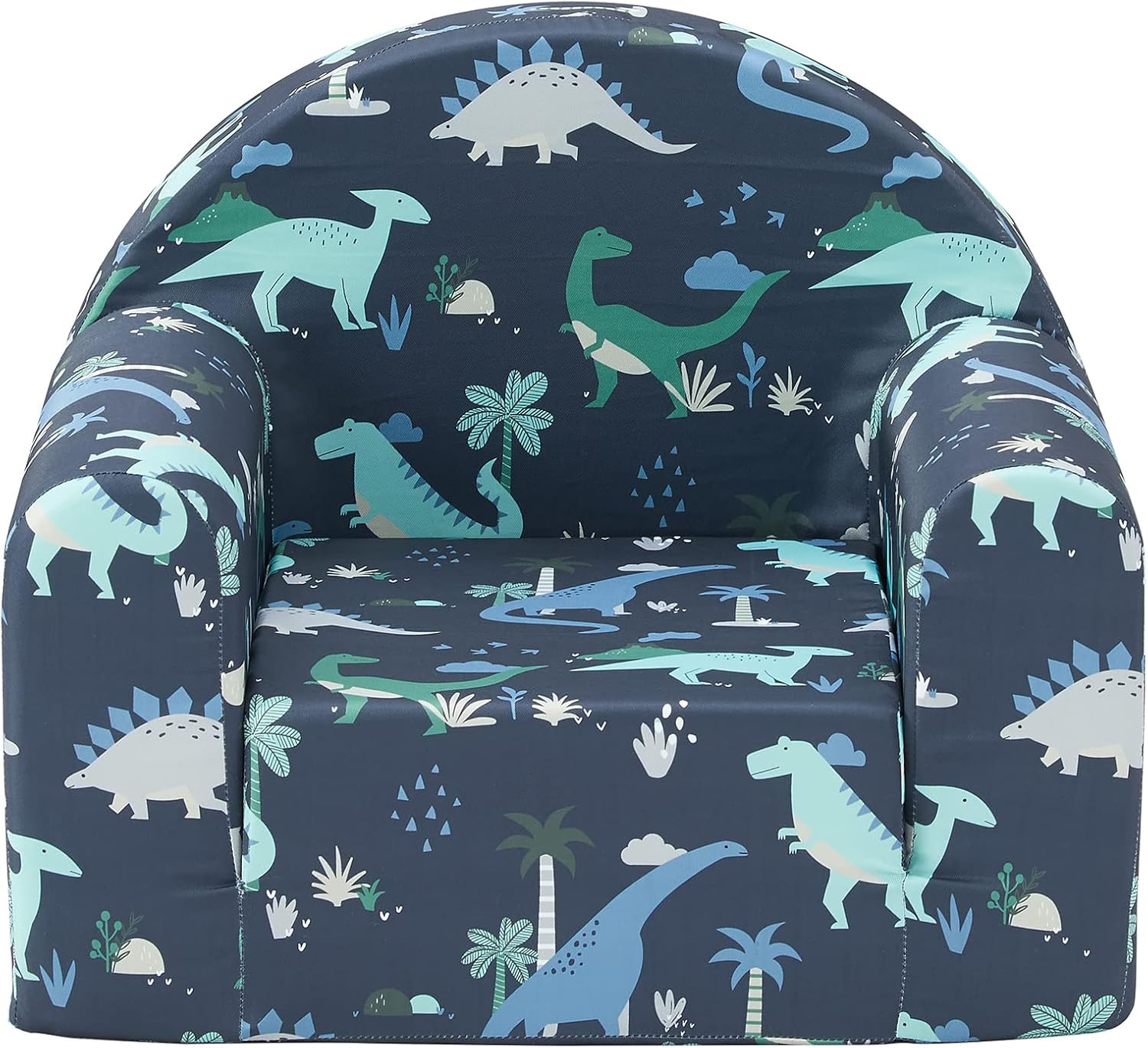 Ulax furniture Kids Sofa Couch, 2-in-1 Flip Out Toddler Couch, Baby Lounge Chair (Navy Dinosaur)