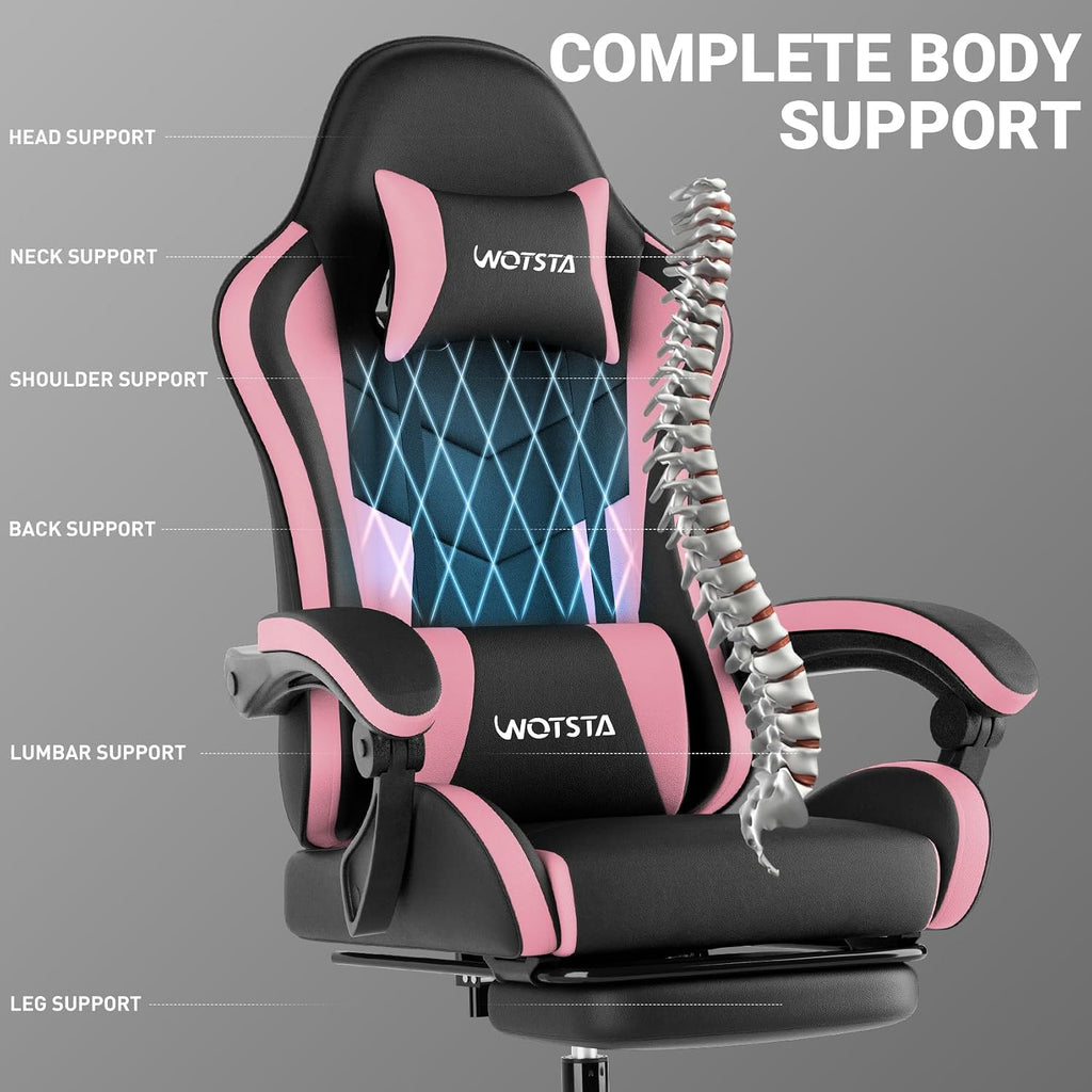 Gaming Chair with Footrest, Ergonomic Gaming Chair, Computer Chair with Lumbar Support, Headrest, Height Adjustable PC Chairs with 360° Swivel Seat for Office or Gaming Blackpink