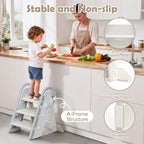 Onasti Adjustable Toddler Step Stool with Handles, Converts from 3-Step to 2-Step as Kids Grow, Non-Slip Safety Stool for Bathroom Sink, Kitchen Counter, Potty Training and Everyday Household Use-Grey