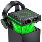 Auto Cooling Fan for Xbox Series X with LED Temperature Display & 9 RGB Lighting Modes, Smart Thermally-Adjustable Cooling System for Xbox Series X, Separate Cooler&Light Switch, Headset Hook,USB Port