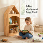 OOOK Rubberwood Montessori Shelf, 3-Tier Toy Organizers and Storage, Wood Corner Cabinet for Kids Room, Playroom, Nursery, Classroom, Kindergarten