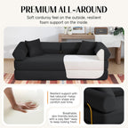 79" Corduroy Sofa Bed, Boneless Couch in a Box with 2 Pillows, High-Density Foam 4-in-1 Foldable Sleeper Futon Loveseat for Small Spaces, No Assembly, Side Pockets, Hex Arm Black