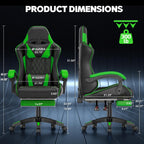 Bigzzia Gaming Chair with Footrest, Ergonomic Computer Game Chair with 20'' Wide Seat, Adjustable Lumbar Support, Headrest, 90°-135° Reclining Gaming Chairs for Adults, Black Green