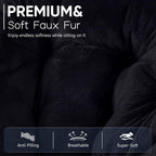 DUMOS Saucer Chair, Cozy Faux Fur Folding Chair with Sturdy Metal Frame, Oversized Soft Plush Round Lounge for Bedroom Living Room Dorm, Anti-Slip Portable Moon Seat, Black