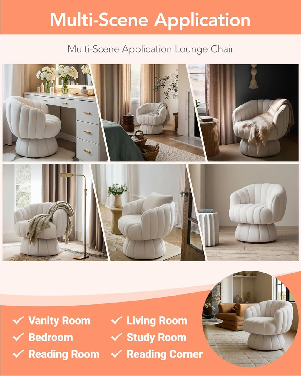 Vanity 360-Degree Swivel Accent Chair - Mid Century Modern Plush Round Makeup Chair, Relaxing Comfy Lounge Sofa Arm Chair, Idear for Living Room, Bedroom (Navy Velvet Fabric)