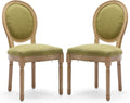 Linen Upholstered Dining Chairs Set of 2 French Country Oval Fabric Back Kitchen Side Chair with Wood Legs for Dining Room, Kitchen, Restaurant(Olive Green-Fabric)