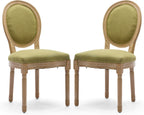 Linen Upholstered Dining Chairs Set of 2 French Country Oval Fabric Back Kitchen Side Chair with Wood Legs for Dining Room, Kitchen, Restaurant(Olive Green-Fabric)