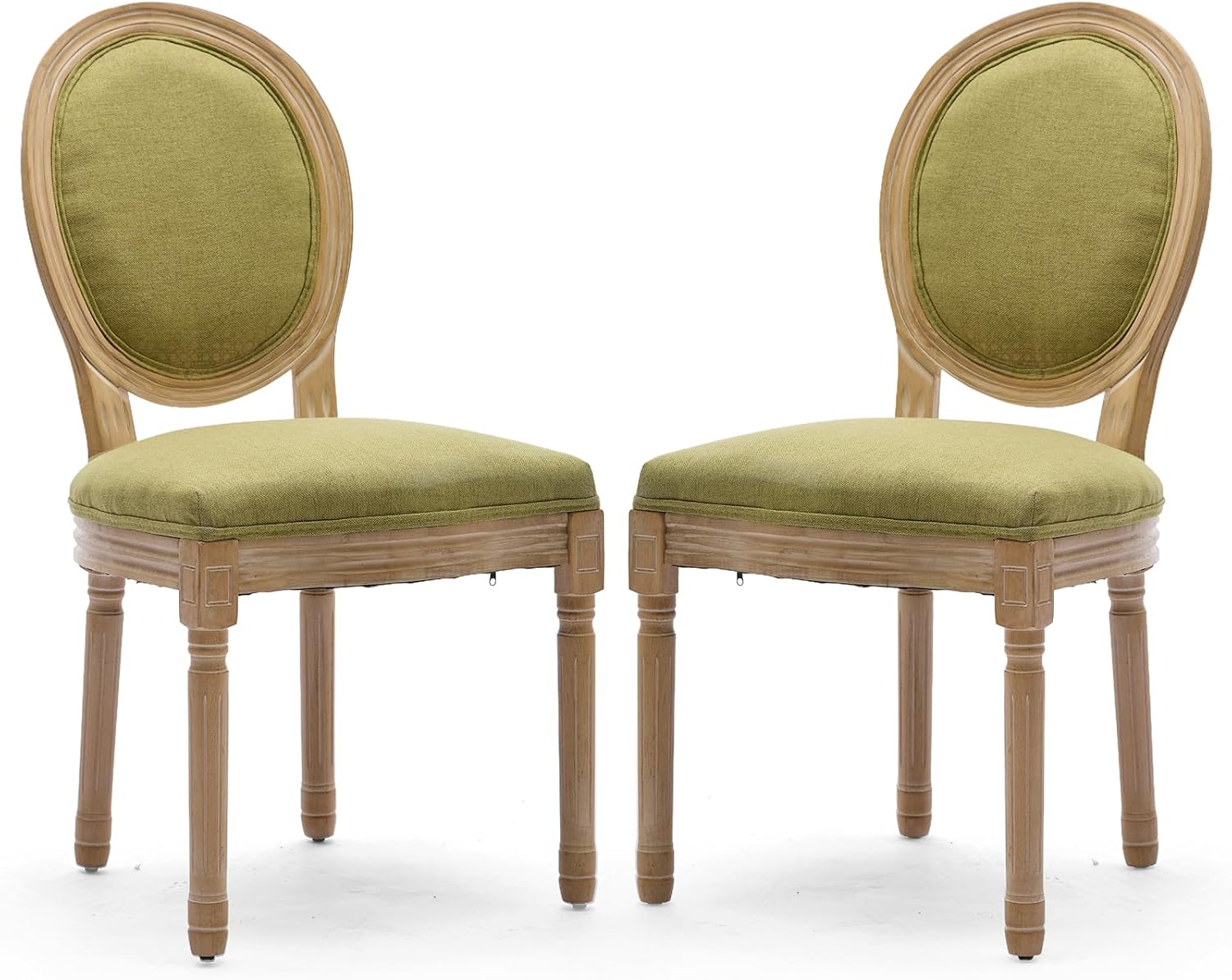 Linen Upholstered Dining Chairs Set of 2 French Country Oval Fabric Back Kitchen Side Chair with Wood Legs for Dining Room, Kitchen, Restaurant(Olive Green-Fabric)