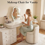 FOXHUNTER Vanity Stool with Storage Vanity Chair with Back, 360°Swivel Accent Chair Upholstered Vanity Chairs for Living Room, Makeup Room,Bedroom,Office(Beige)