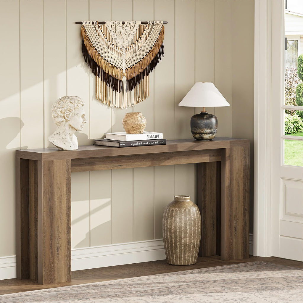 karlott 70.9 Inch Extra Long Console Table, Farmhouse Entryway Table with Thickened Base, Wood Sofa Table Behind Couch Table, Narrow Entryway Accent Table for Living Room, Hallway, Foyer, Fulton Pine