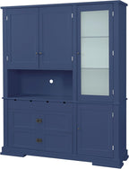 Freestanding Buffet with Hutch, Large Kitchen Pantry Storage Cabinet Cupboard with Drawers,Door Shelf and Adjustable Shelves,for Dining Room (Blue-DC)