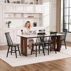 Black Dining Chairs Set of 6, 100% Solid Wood Farmhouse Kitchen Chairs, Armless Cottage Dinner Chair with Spindle Back, Windsor Dining Room Chairs for Kitchen (2 Boxes)